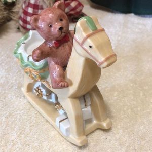 Teddy Bear Rocking Horse 2” Tealight Holder Mikasa Holiday Magic Christmas 5.5"
